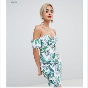 Petite Floral Print Bardot Bodycon Dress NWT